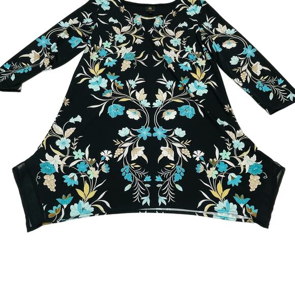 JM Collection Keyhole Tunic Blouse, 3/4 Sleeves, Black w/Floral Print, Size S - Picture 3 of 10